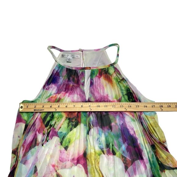 Maggy London Pleated Watercolor Chiffon Trapeze Halter Neck Dress Lined Sz 8 NWT - Picture 5 of 11